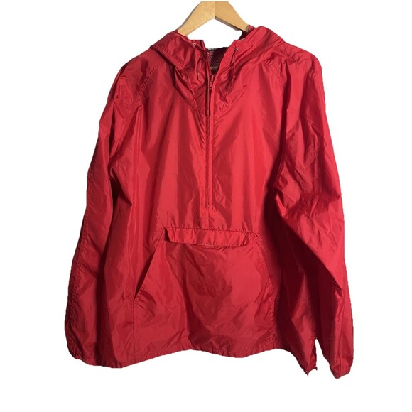 Vintage Woolrich 4122 Red Nylon Windbreaker Anorak Hoodie Jacket Size Large - Picture 1 of 5